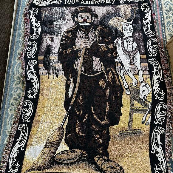 Emmett Kelly Clown Tapestry Throw Blanket 100th Anniversary Special Edition 1998 - Picture 2 of 5